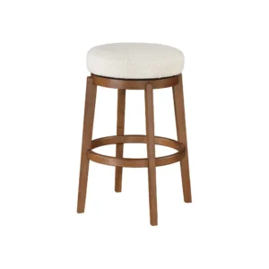 BM345374_3 Lex Swivel Counter Stool, 27 Inch Backless, White Boucle, Brown Legs