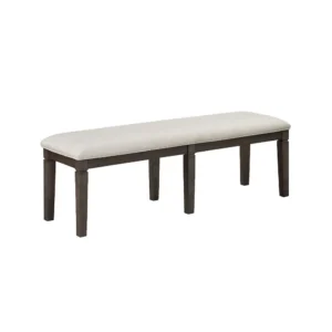 Vicy Bench, 58 Inch Beige Textured Fabric Seat, Espresso Brown Legs