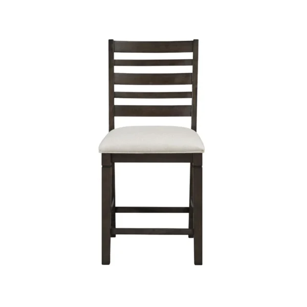 Vicy Counter Height Chair Set of 2, Beige Fabric Seat, Espresso Brown