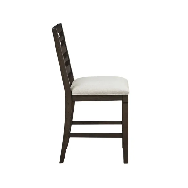 Vicy Counter Height Chair Set of 2, Beige Fabric Seat, Espresso Brown