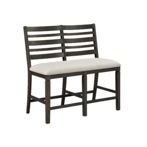 BM345379 Vicy Counter Height Bench, Beige Fabric Seat, Espresso Brown Base