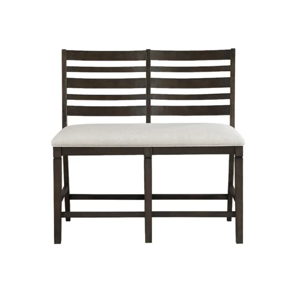 Vicy Counter Height Bench, Beige Fabric Seat, Espresso Brown Base