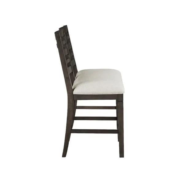 Vicy Counter Height Bench, Beige Fabric Seat, Espresso Brown Base