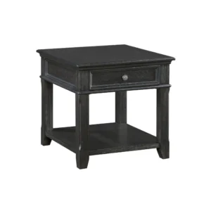 Riel Side End Table w USB Port, 27 Inch Top, 1 Drawer, Charcoal Black