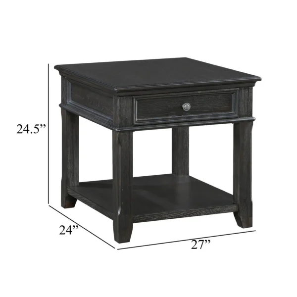 Riel Side End Table w USB Port, 27 Inch Top, 1 Drawer, Charcoal Black