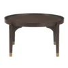 Azy Coffee Table, 36 Inch Round Top, Gold Capped Legs, Dark Brown