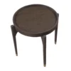 BM345387_2 Azy Side End Table, 24 Inch Round Top, Gold Capped Legs, Dark Brown