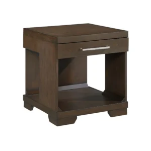 Duny Side End Table, 24 Inch Top, 1 Drawer with Handle, Espresso Brown