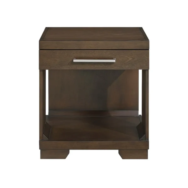 Duny Side End Table, 24 Inch Top, 1 Drawer with Handle, Espresso Brown