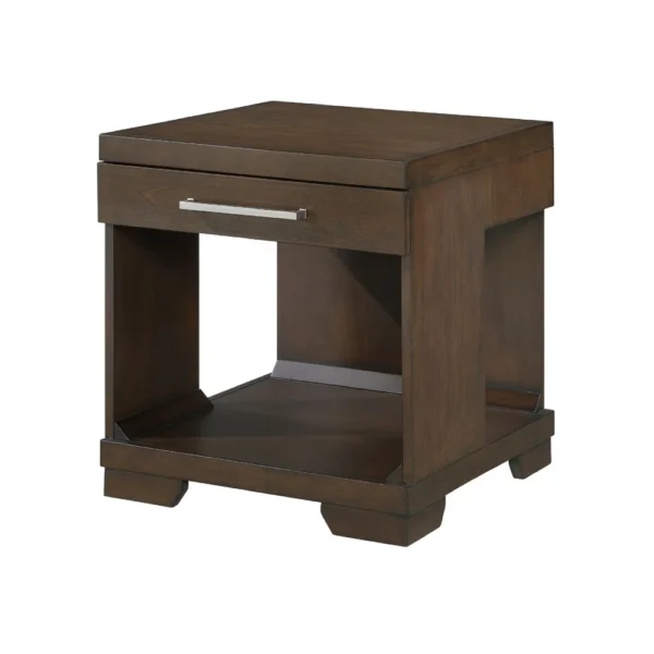 Duny Side End Table, 24 Inch Top, 1 Drawer with Handle, Espresso Brown