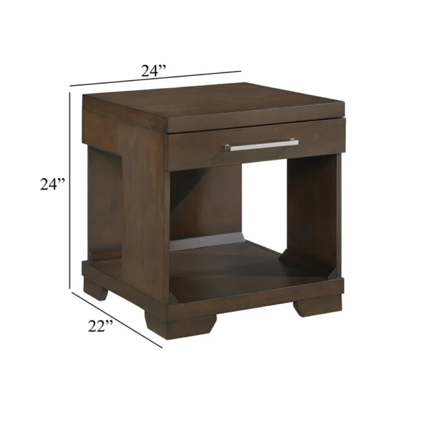 Duny Side End Table, 24 Inch Top, 1 Drawer with Handle, Espresso Brown