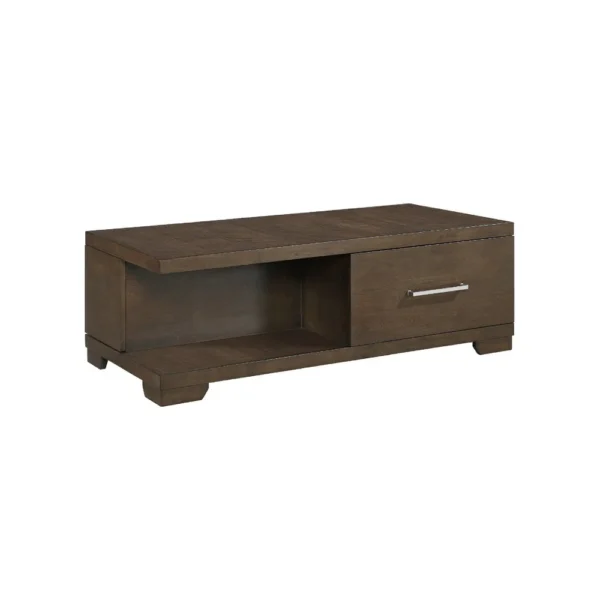 Duny Coffee Table with Open Shelf, 50 Inch, 1 Door, Espresso Brown