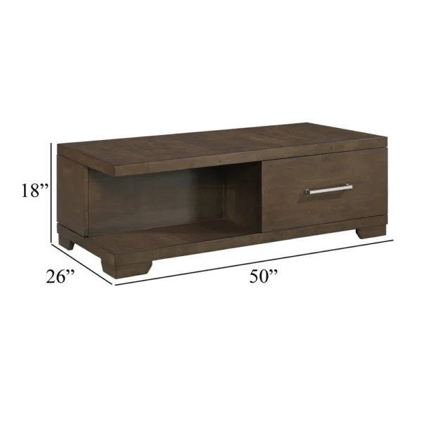Duny Coffee Table with Open Shelf, 50 Inch, 1 Door, Espresso Brown