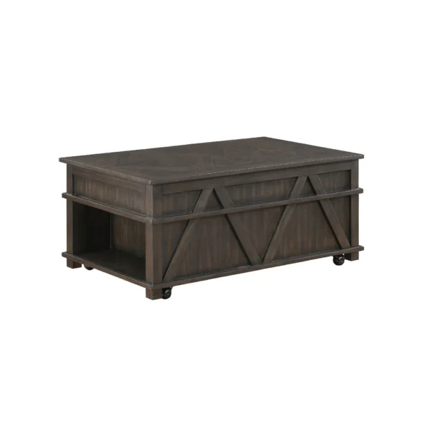 Leky Coffee Table, 44 Inch, 1 Lift Top with Shelf Underneath, Brown