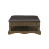 Rox Coffee Table, 39 Inch Brown Faux Leather Top, 4 Drawers and Shelf