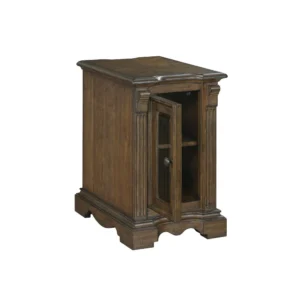 BM345395 Rox Chairside End Table, 22 Inch, 1 Glass Door w USB A and C Ports, Brown