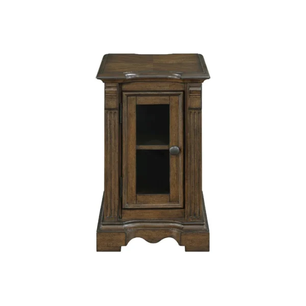 BM345395_1 Rox Chairside End Table, 22 Inch, 1 Glass Door w USB A and C Ports, Brown