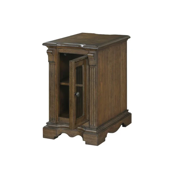 BM345395_3 Rox Chairside End Table, 22 Inch, 1 Glass Door w USB A and C Ports, Brown