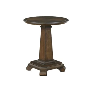 BM345396 Rox Side End Table, 22 Inch Round Top, Tapered Pedestal Base, Brown
