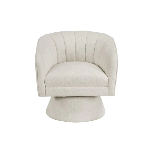 Shea Swivel Accent Chair, Beige Boucle Fabric, Channel Stitched