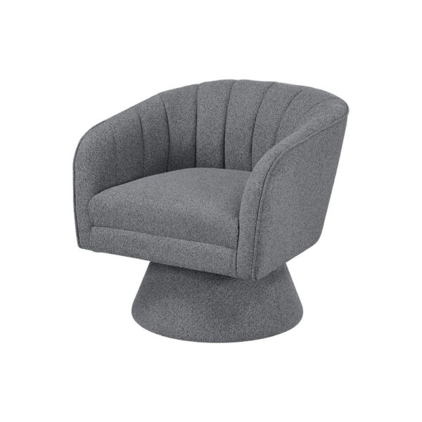 BM345405_3 Shea Swivel Accent Chair, Dark Gray Boucle Fabric, Channel Stitched