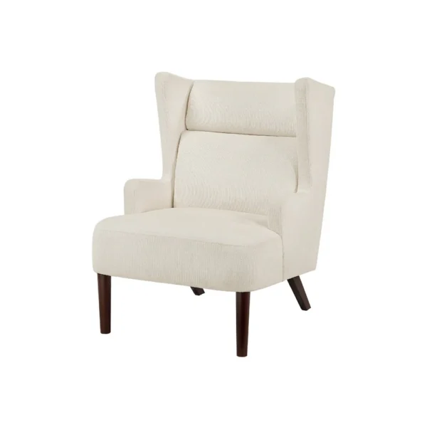 BM345407_3 Joen Accent Chair, High Wing Backrest, Beige Chenille, Wood Legs