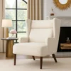 BM345407_5 Joen Accent Chair, High Wing Backrest, Beige Chenille, Wood Legs