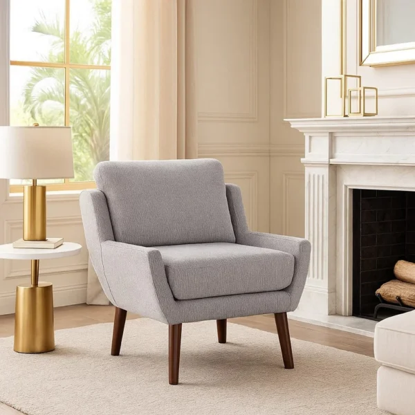 Veny Accent Armchair, Soft Gray Chenille, Solid Wood Angled Legs