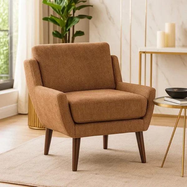Veny Accent Armchair, Burnt Orange Chenille, Solid Wood Angled Legs
