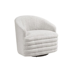 BM345411 Vinn Swivel Accent Armchair, Barrel Design, Beige Chenille Fabric