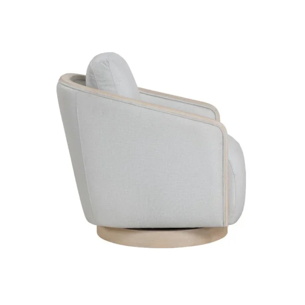 Jely Swivel Accent Armchair, Oak Brown Wood Trim and Base, Gray Polyester