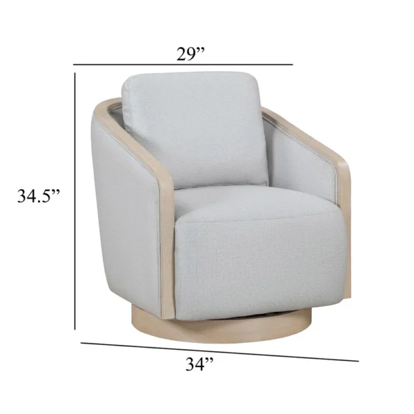 Jely Swivel Accent Armchair, Oak Brown Wood Trim and Base, Gray Polyester