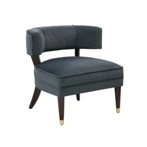 BM345413 Disa Accent Armchair, Barrel Back Design, Gray Velvet, Solid Wood Legs