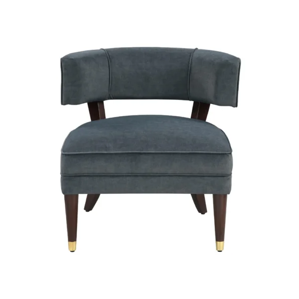 Disa Accent Armchair, Barrel Back Design, Gray Velvet, Solid Wood Legs
