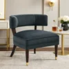 Disa Accent Armchair, Barrel Back Design, Gray Velvet, Solid Wood Legs