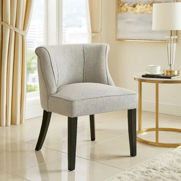 Vasu Accent Chair, Vertical Accents on Curved Back, Gray Polyester