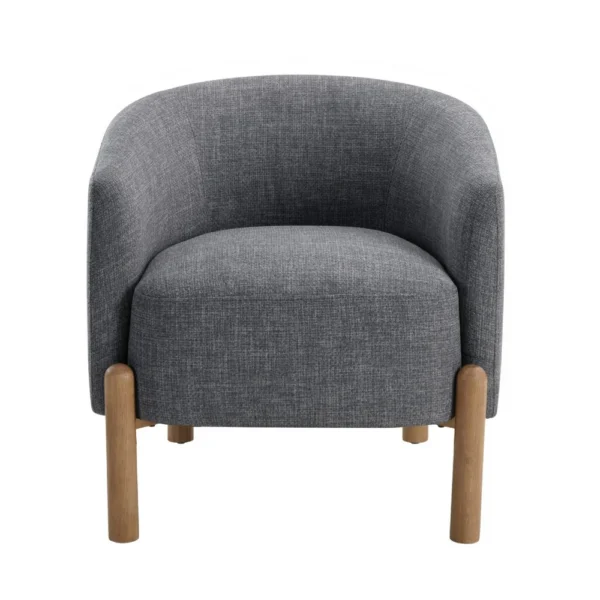 BM345415_1 Diya Barrel Style Accent Chair, Gray Polyester, Light Brown Wood Legs