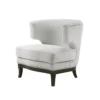 Elly Accent Chair, Barrel Back, Gray Boucle w Nailheads, Brown Wood
