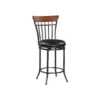 BM345427 Nira Swivel Counter Chair, Brown Faux Leather, Wood Back, Black Metal