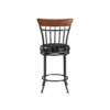 BM345427_1 Nira Swivel Counter Chair, Brown Faux Leather, Wood Back, Black Metal