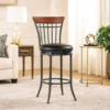 BM345427_5 Nira Swivel Counter Chair, Brown Faux Leather, Wood Back, Black Metal