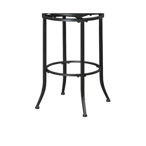 Nira Swivel Bar Height Chair, Brown Faux Leather, Wood Back, Black Metal