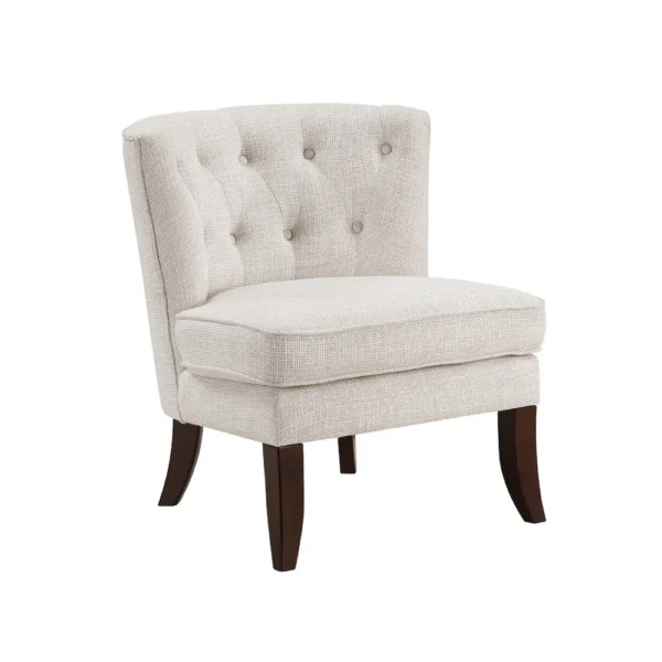 BM345433 Rose Accent Chair, Button Tufted Wingback, Beige Polyester, Brown Legs