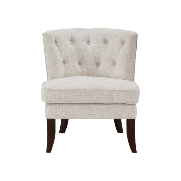 BM345433_1 Rose Accent Chair, Button Tufted Wingback, Beige Polyester, Brown Legs