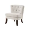 BM345433_3 Rose Accent Chair, Button Tufted Wingback, Beige Polyester, Brown Legs