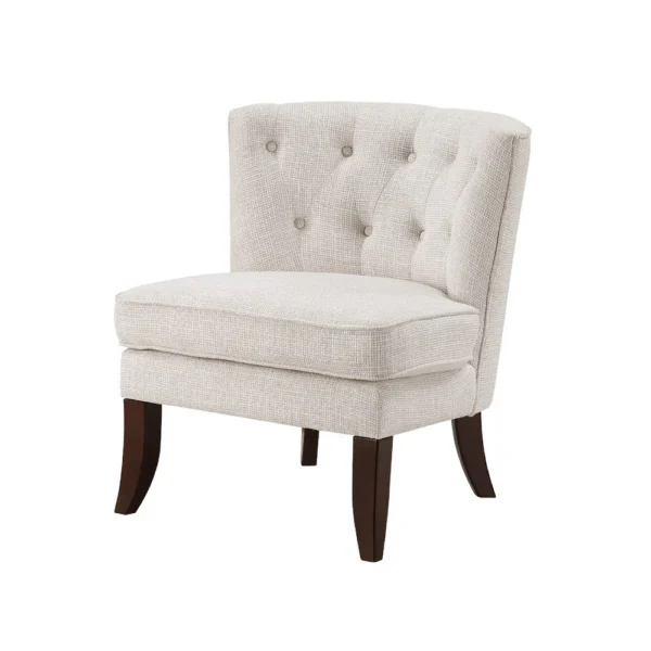 BM345433_3 Rose Accent Chair, Button Tufted Wingback, Beige Polyester, Brown Legs
