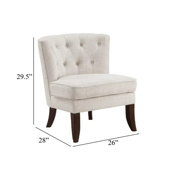 BM345433_4 Rose Accent Chair, Button Tufted Wingback, Beige Polyester, Brown Legs