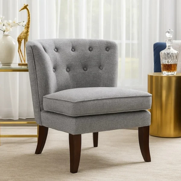 Rose Accent Chair, Button Tufted Wingback, Dark Gray Polyester, Brown