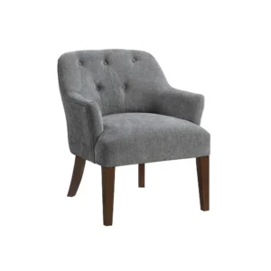 Beca Accent Armchair, Button Tufted Back, Sloped Arms, Gray Polyester