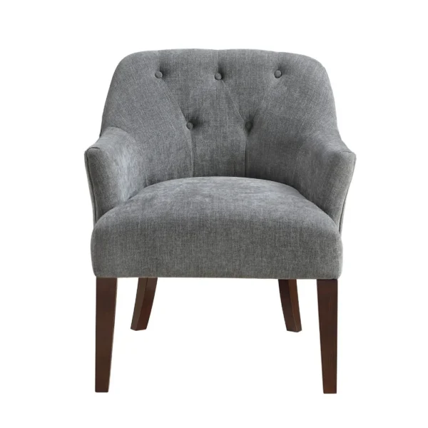 BM345436_1 Beca Accent Armchair, Button Tufted Back, Sloped Arms, Gray Polyester
